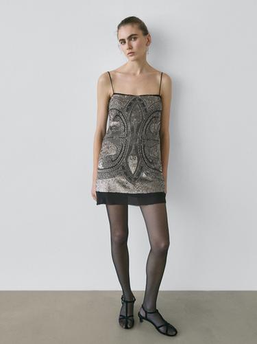 Zara Short dress with embroidery - STUDIO - Silver