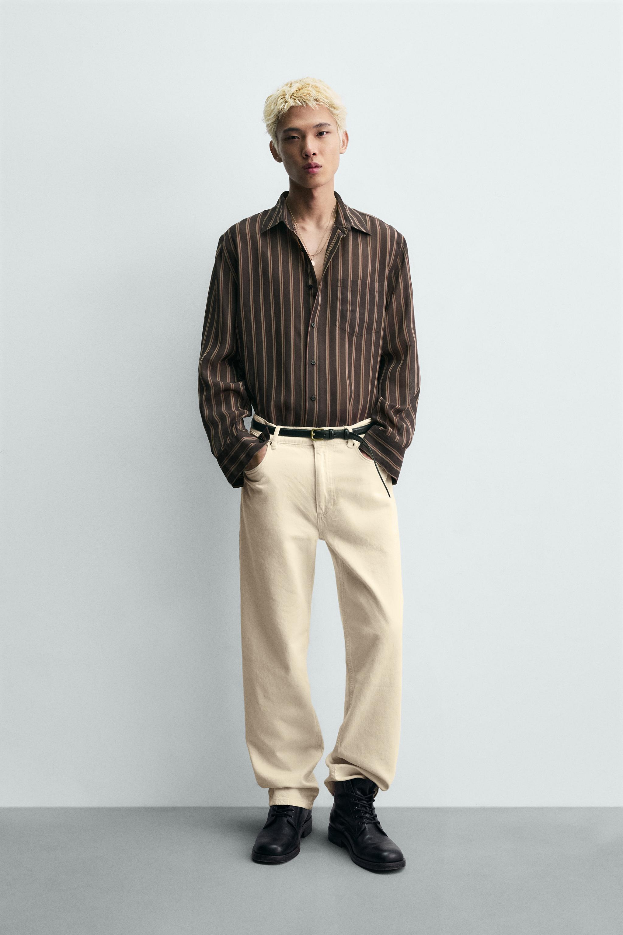 STRIPED FLOWING SHIRT - Brown | ZARA South Africa
