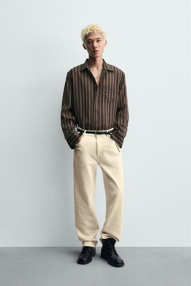 STRIPED FLOWING SHIRT - Brown by Zara