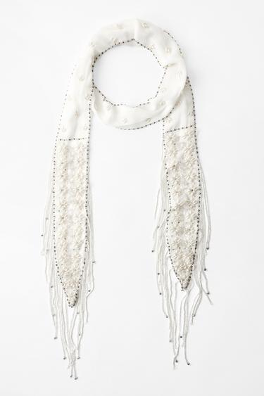 Zara LIMITED EDITION JEWELED BEADED BANDANA - White