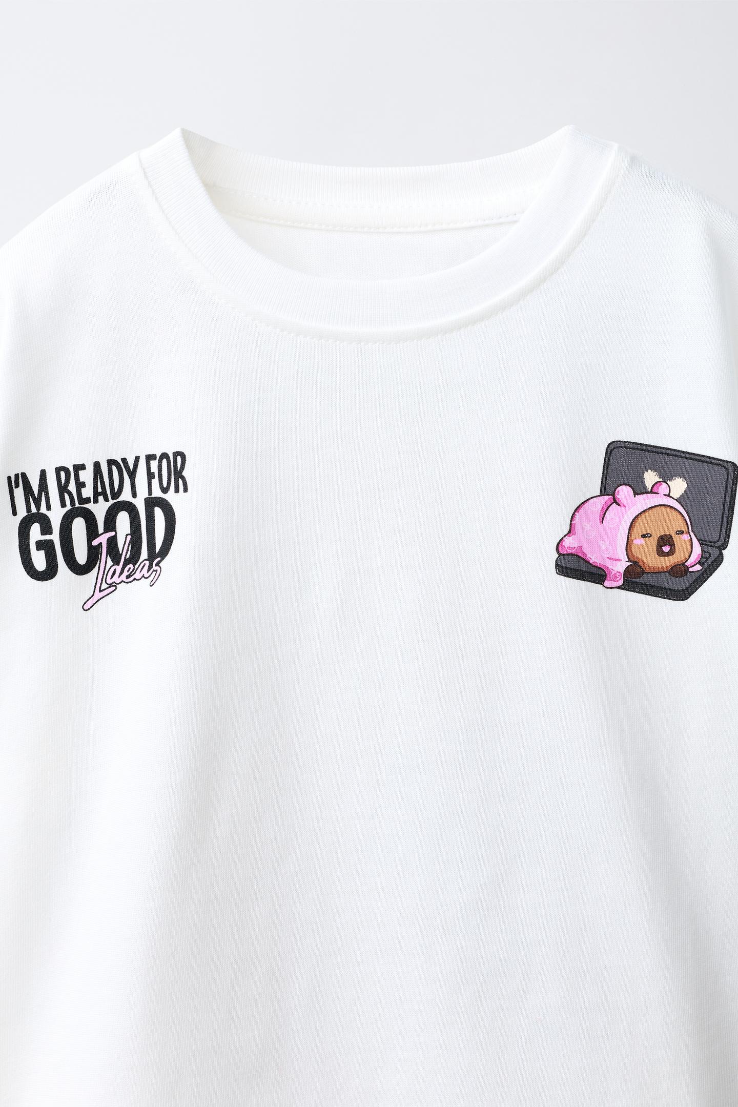 Детская футболка Zara Capybara Capyfun Graphic, цвет: Экрю — фото 4
