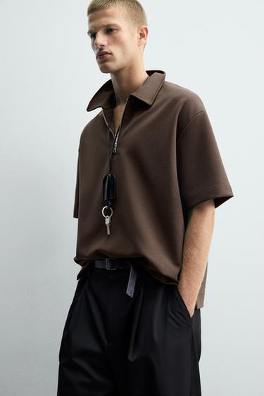QUARTER ZIP POLO SHIRT - Chocolate by Zara - Image 5