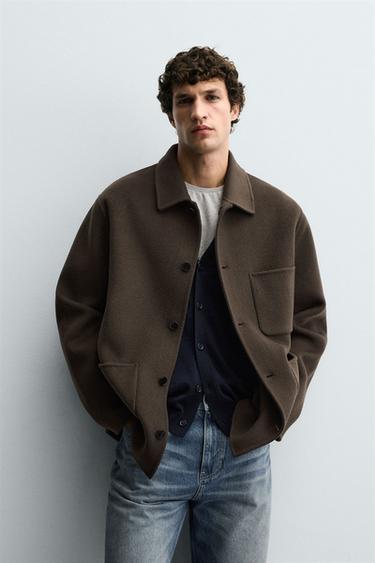 SOBRECAMISA LANA BOLSILLOS - Marrón de Zara