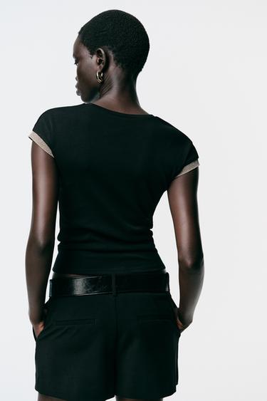 METALLIC THREAD T-SHIRT - Black by Zara - Image 3