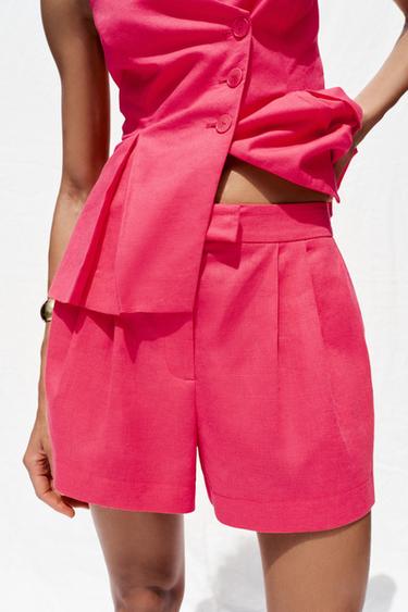 BERMUDA PINZAS CON LINO - Fresa de Zara