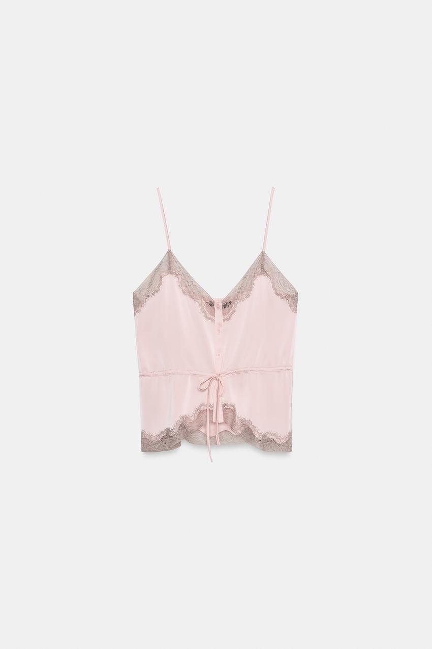 サテン レーストップス - チョークピンク | ZARA Japan / 日本