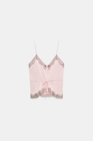 Zara 蕾絲緞面上衣 - 淡粉色