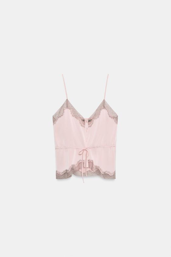 SATIN LACE TOP - Chalk pink by Zara - Image 0