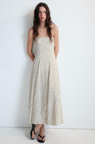 VESTIDO FLUIDO HALTER VOLUMEN - Blanco / Negro de Zara - Imagen 0