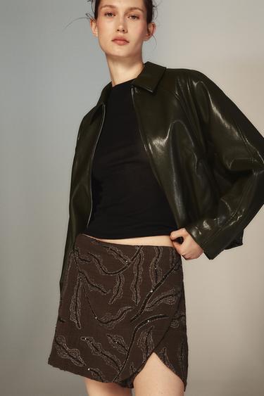 SEQUINNED WRAP SKORT - Brown by Zara