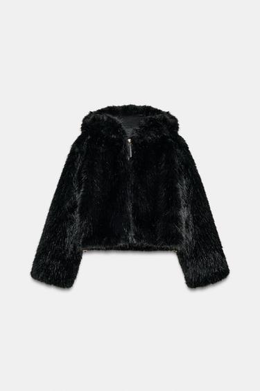 FAUX FUR HOODIE JACKET - Black by Zara