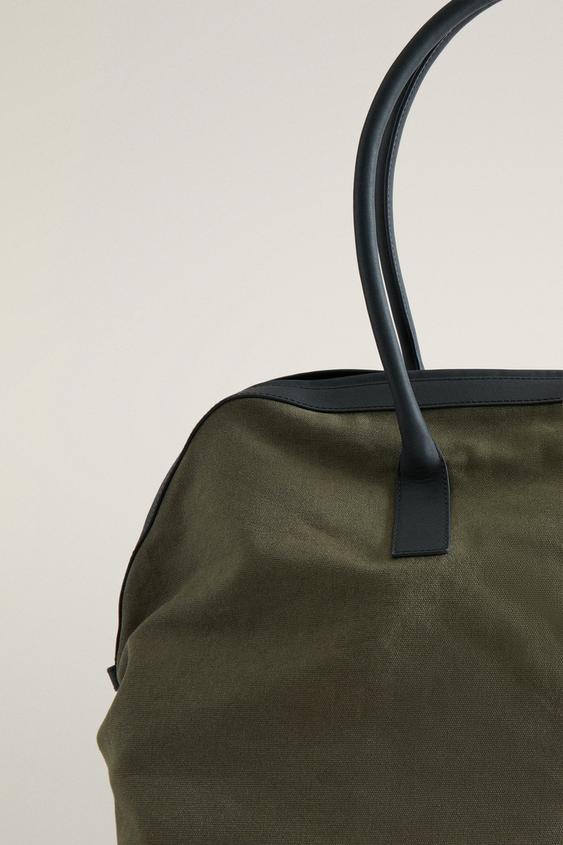 SAC WEEKENDER EN TOILE, CUIR ET DAIM - Vert kaki de Zara - Image 4
