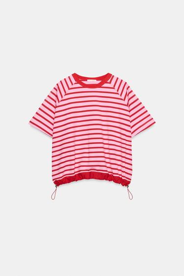 STRIPED T-SHIRT WITH STOPPERS - Pink by Zara