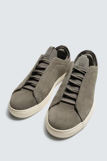 LEATHER TRAINERS - Taupe Grey by Zara - Image 4