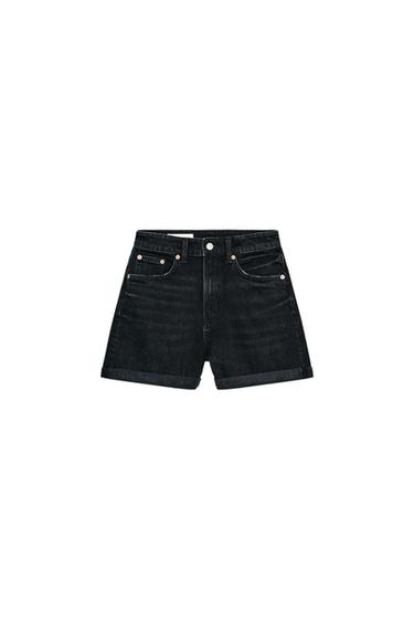 BERMUDA MOM FIT TRF TIRO ALTO - Negro lavado de Zara