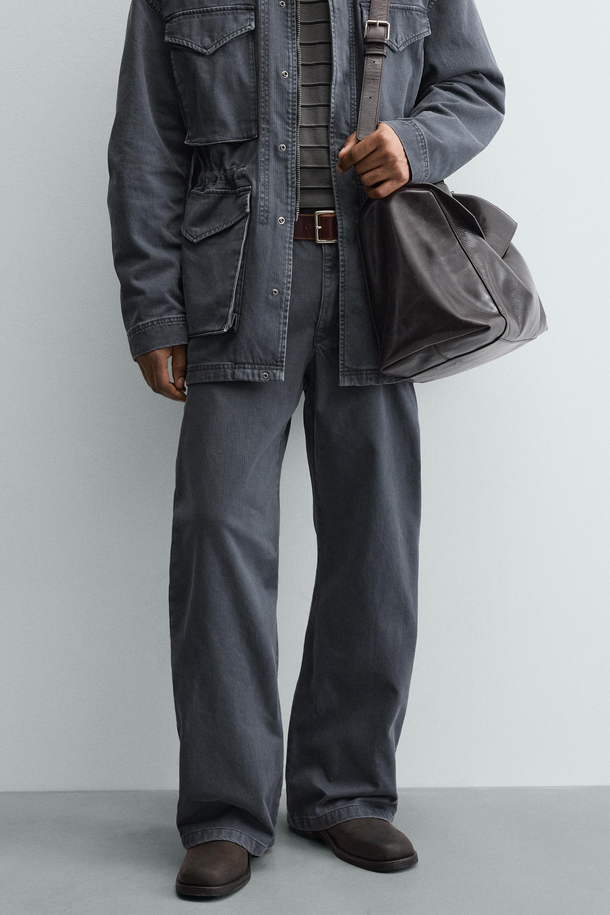 WASHED COTTON TEXTURED PANTS — Light indigo