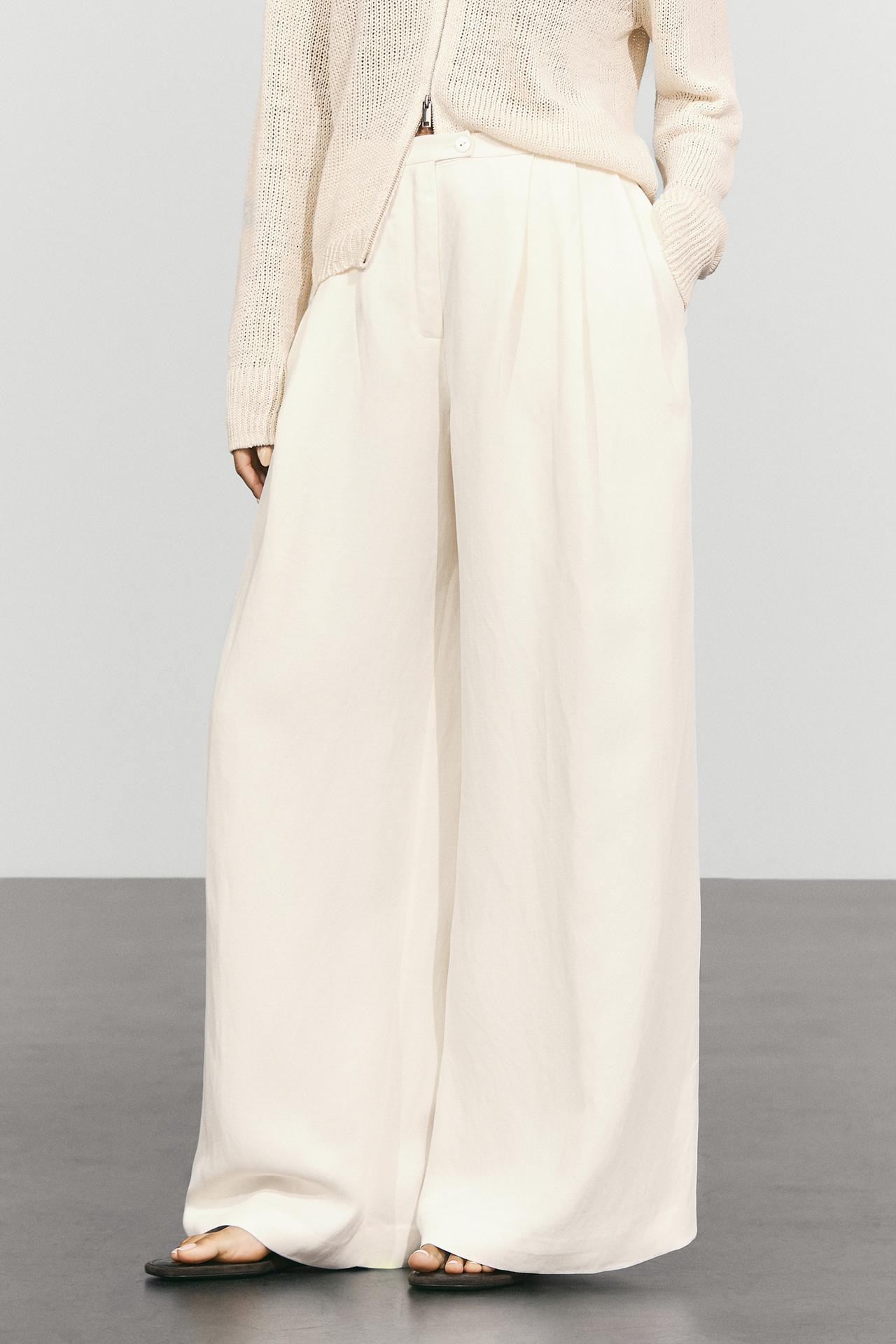 Flowing wide-leg linen pants — Oyster-white