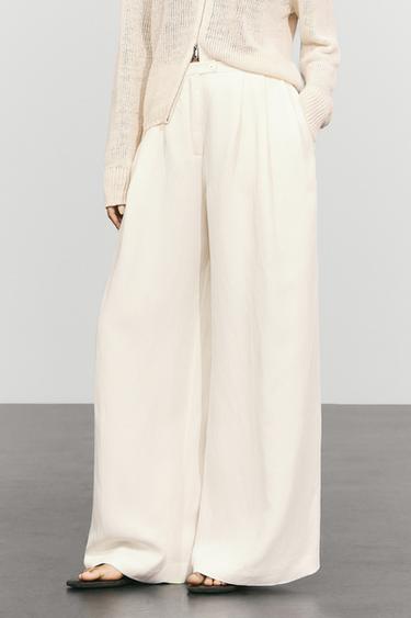 Flowing wide-leg linen pants — Oyster-white 2