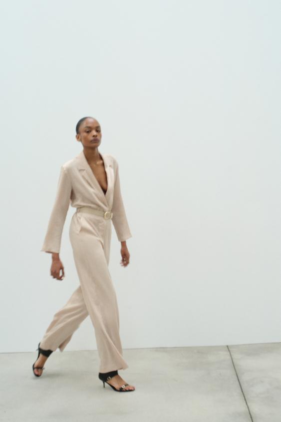 Zara, Pants & Jumpsuits, Zara Womens White Linen Blend Jumpsuit Overall  With Belt Size Medium