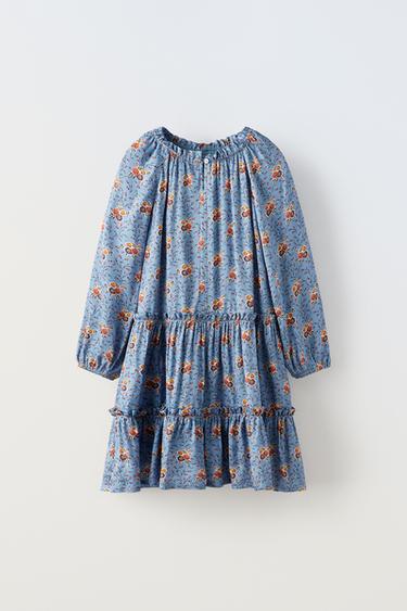 ПЛАТЬЕ С ЦВЕТОЧНЫМ ПРИНТОМ — ГОЛУБОЙ от Zara — изображение 0