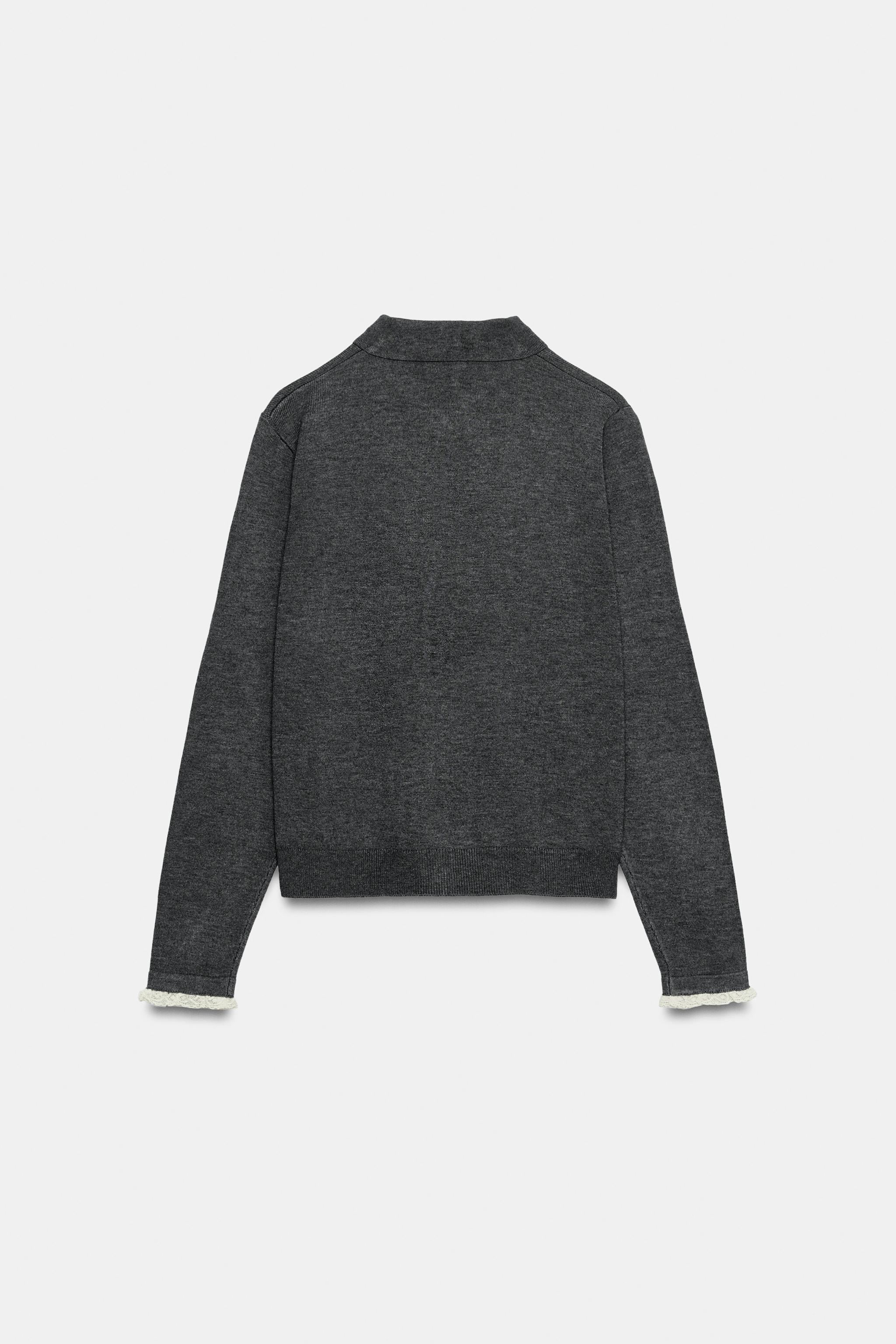 CONTRAST LACE-TRIM CARDIGAN