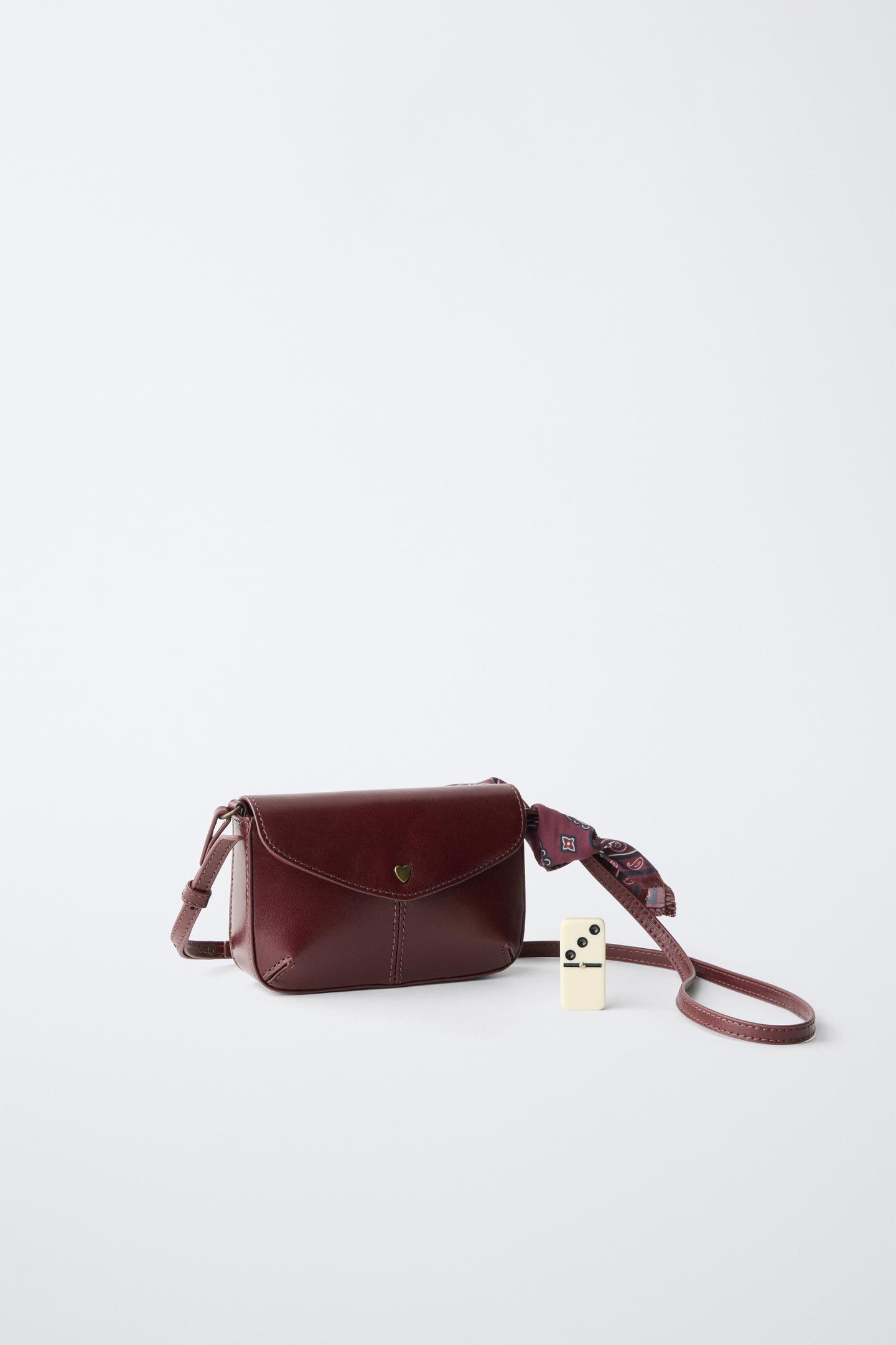 Детская сумка Zara Leather Bandana Crossbody, цвет: Тёмно-бордовый — фото 6