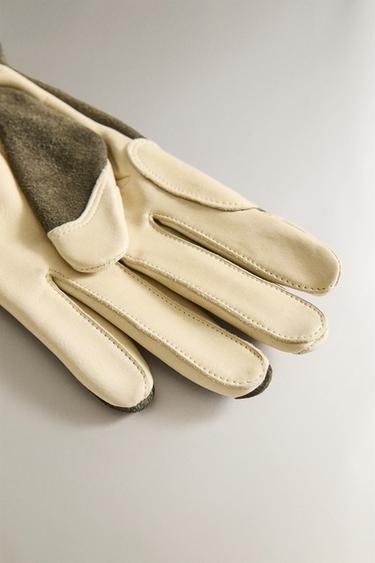 LEATHER GARDENING GLOVES - Green / Ecru by Zara - Image 2