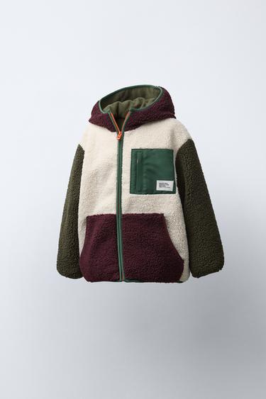 COLOUR BLOCK FAUX SHEARLING FLEECE-LINED JACKET - ecru/khaki by Zara - Image 1