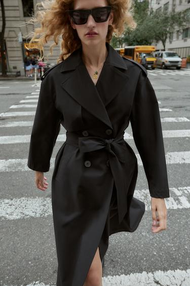 WINDPROOF WATER REPELLENT LONG TRENCH COAT WITH BELT - Black by Zara