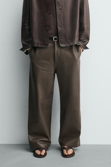 BALLOON FIT LEATHER TROUSERS - Brown by Zara - Image 1