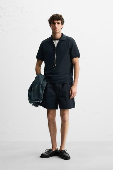 QUARTER-ZIP POLO SHIRT - Navy blue by Zara