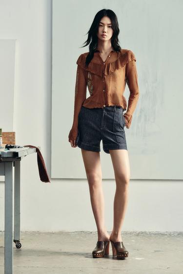 Zara 浪漫鏤空針織開襟衫 - 棕色
