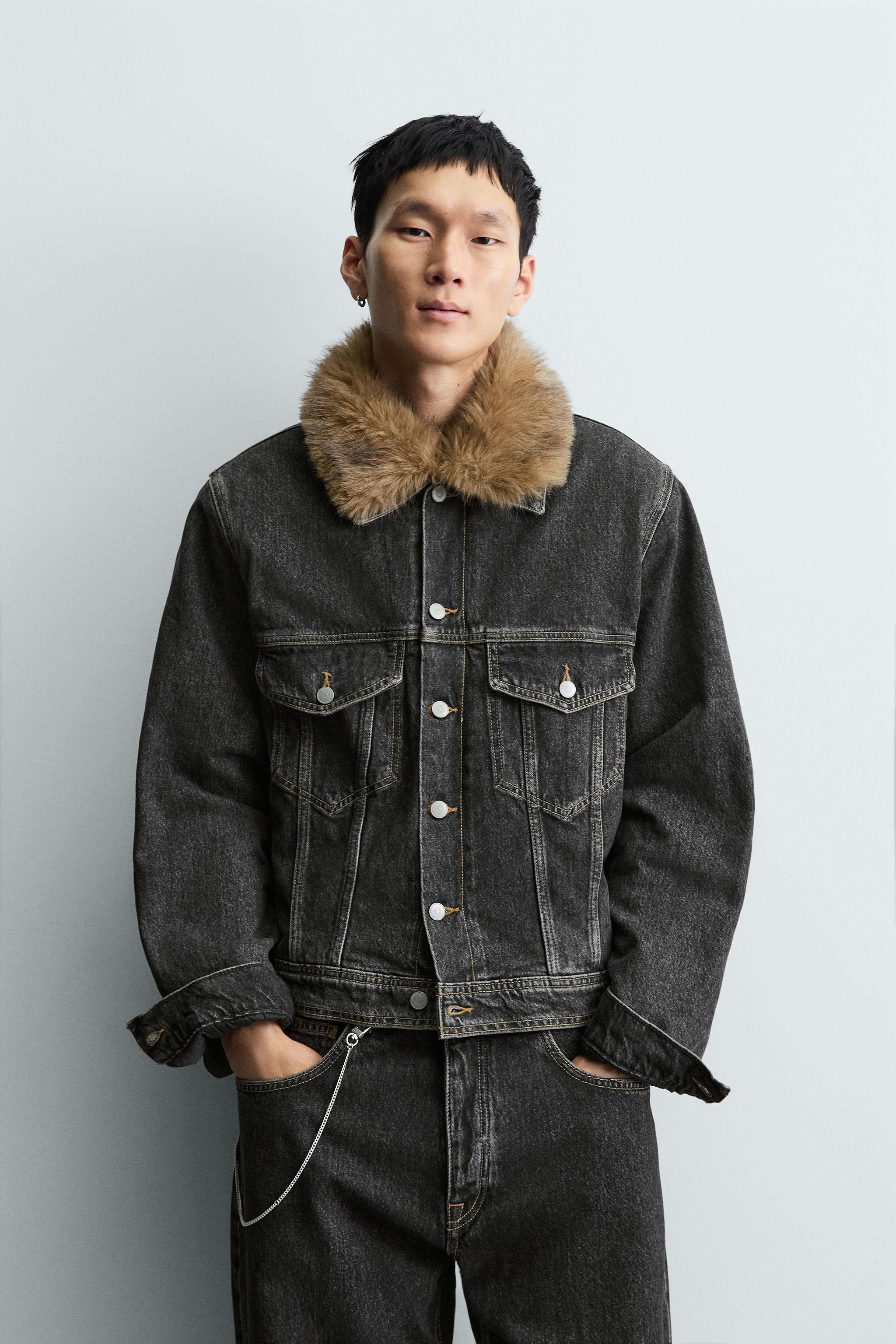 FAUX FUR COLLAR DENIM JACKET