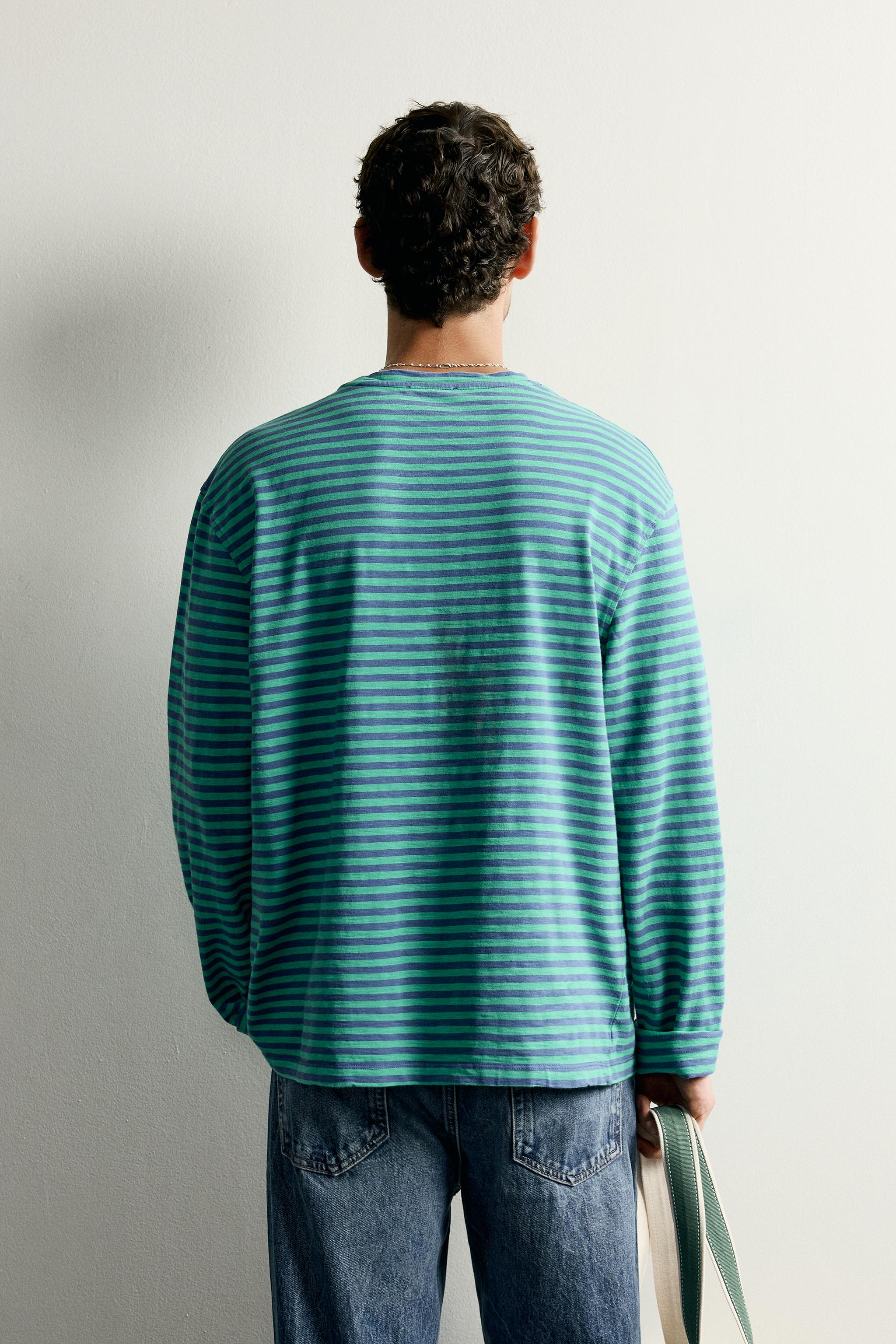 Мужские футболки Zara RELAXED FIT STRIPED JACQUARD T-SHIRT — фото 3