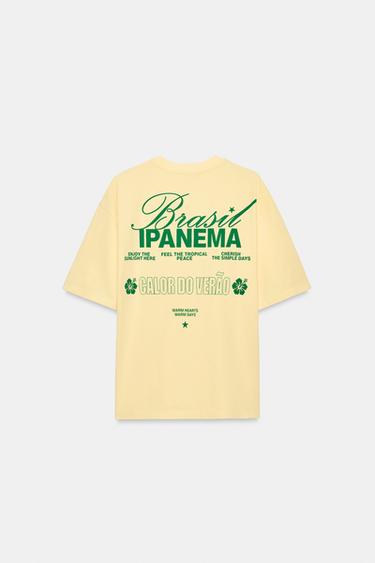 T-SHIRT EFFET DÉLAVÉ INSCRIPTION - Jaune de Zara - Image 5