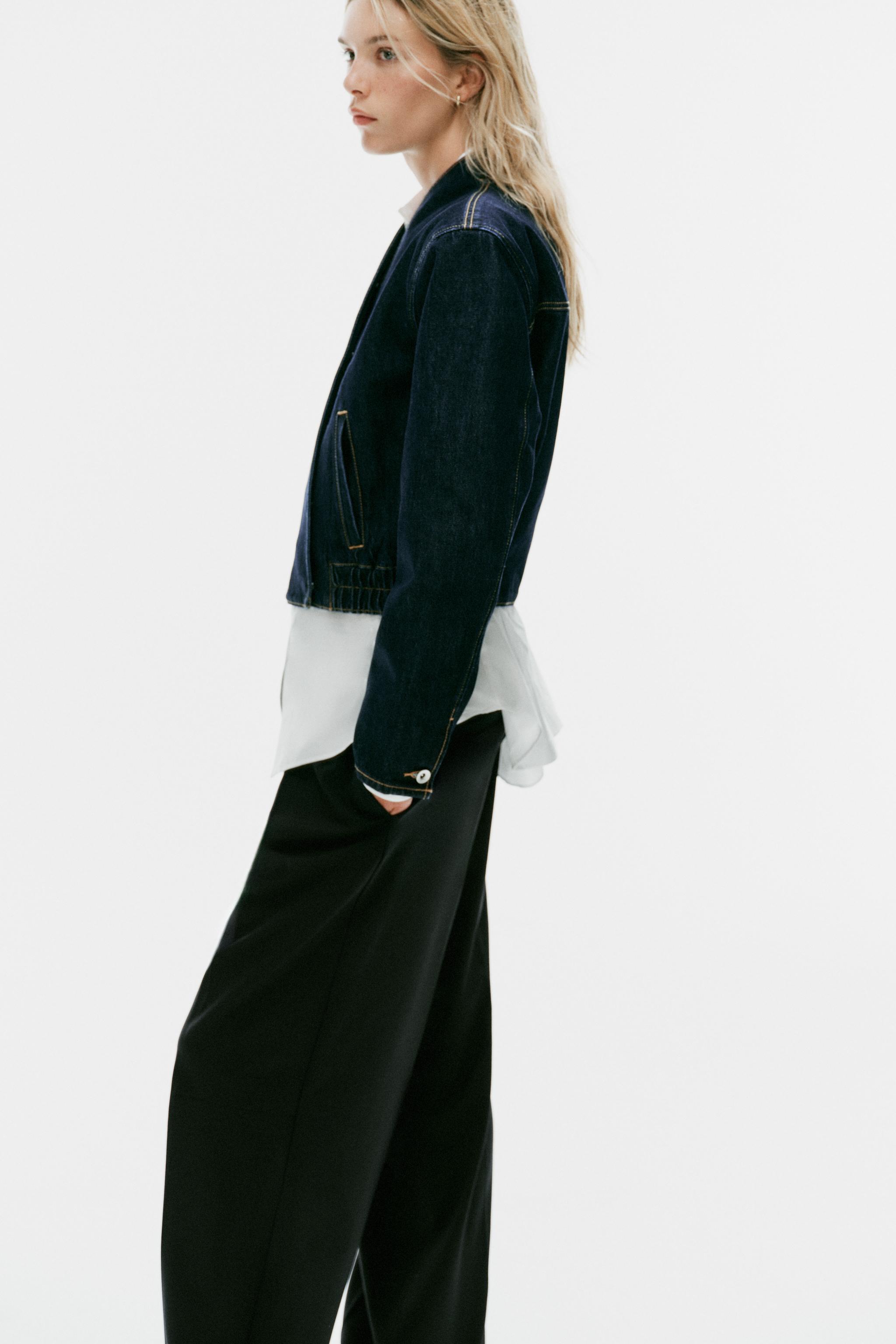 Женские куртки Zara TRF DENIM CROSSOVER BOMBER JACKET — фото 4