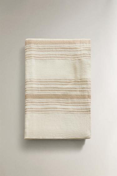 Zara STRIPED LINEN BLANKET - Ecru