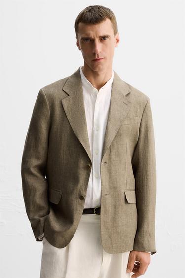 LIMITED EDITION 100% LINEN SUIT BLAZER - camel by Zara - Image 4