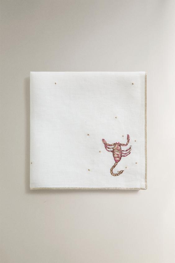 SCORPIO EMBROIDERED LINEN NAPKIN | MARISA BERENSON - Ecru by Zara - Image 0