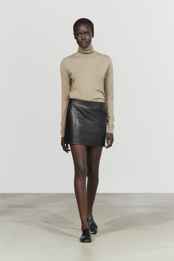 Zara Nappa sheepskin leather mini skirt - Black - Image 0