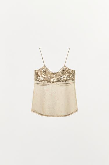 EMBROIDERED ORGANZA PRINT TOP - Ecru by Zara - Image 5