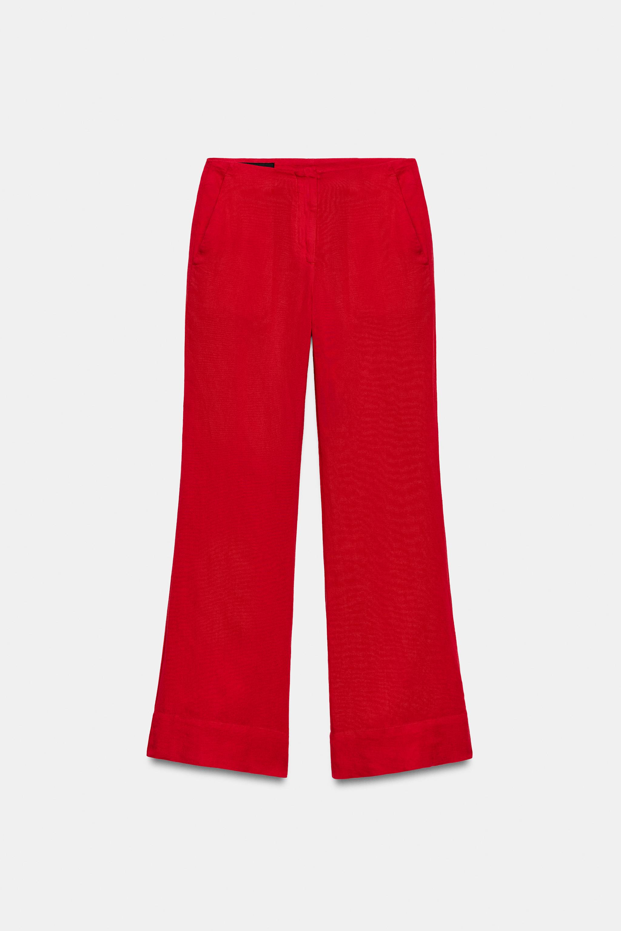 Zara Keten Kumaş Düz Paça Pantolon görsel 4