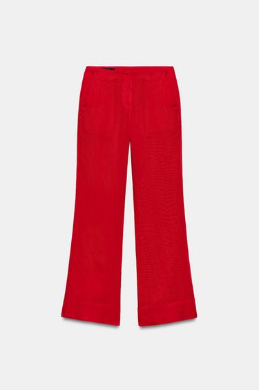 PANTALON DROIT AVEC LIN - Rouge de Zara - Image 3