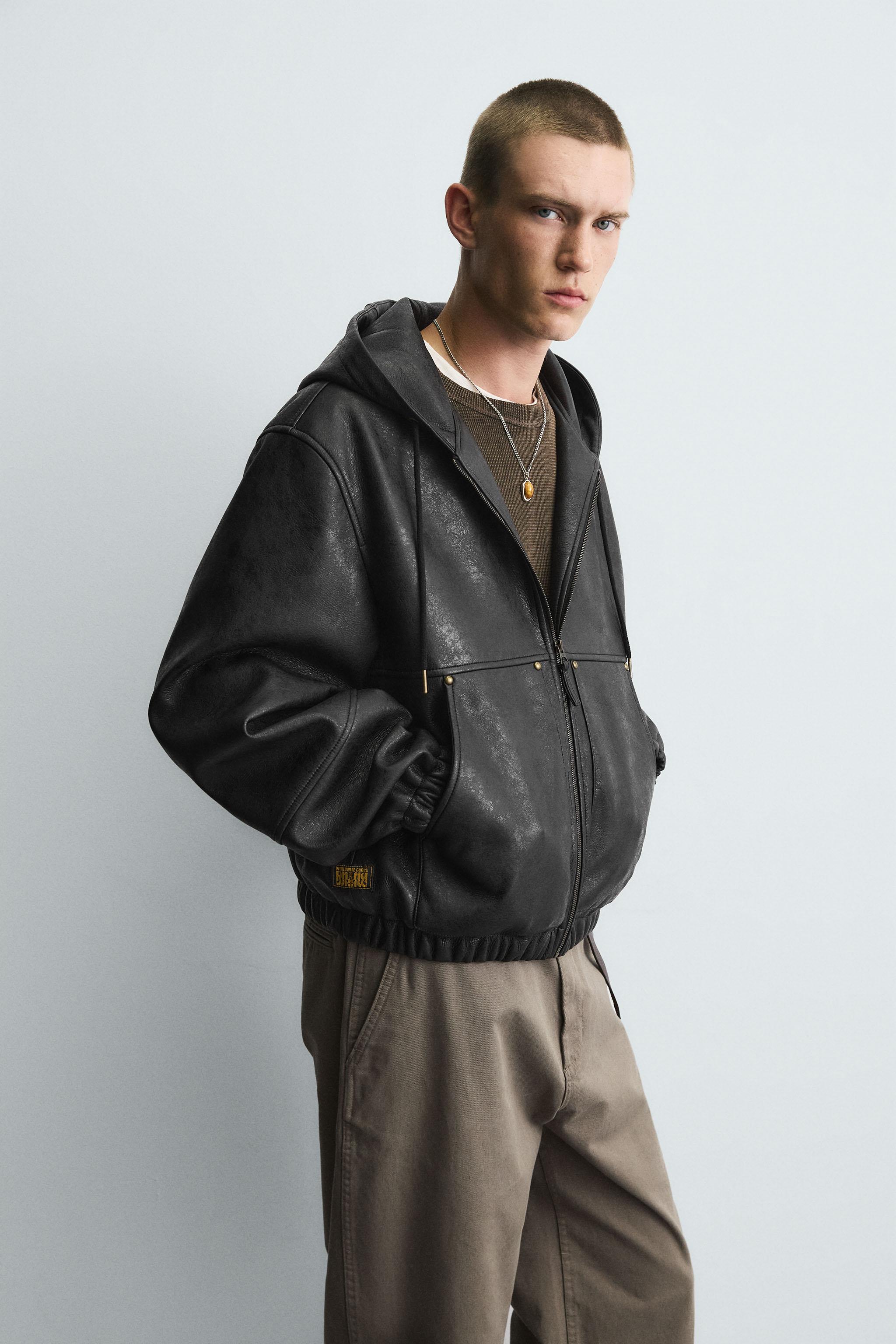 LEATHER EFFECT HOODIE JACKET - Black | ZARA South Africa