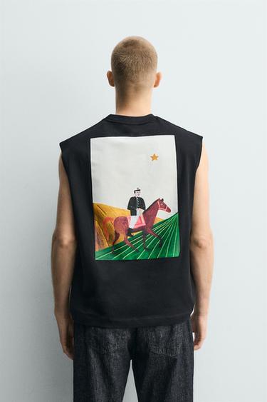 RELAXED FIT TANK TOP WITH CHECK GRAPHIC - Black by Zara