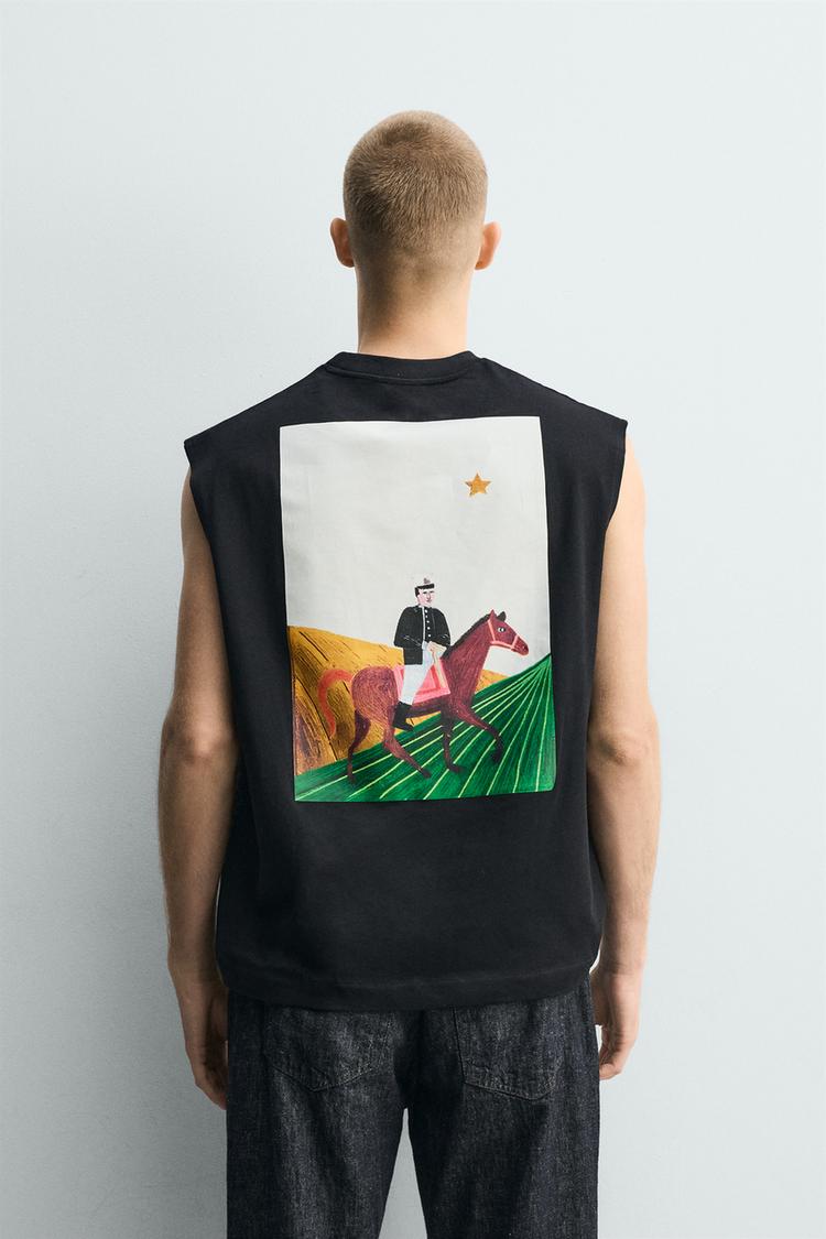 ZARA RELAXED FIT TANK TOP WITH CHECK GRAPHIC
