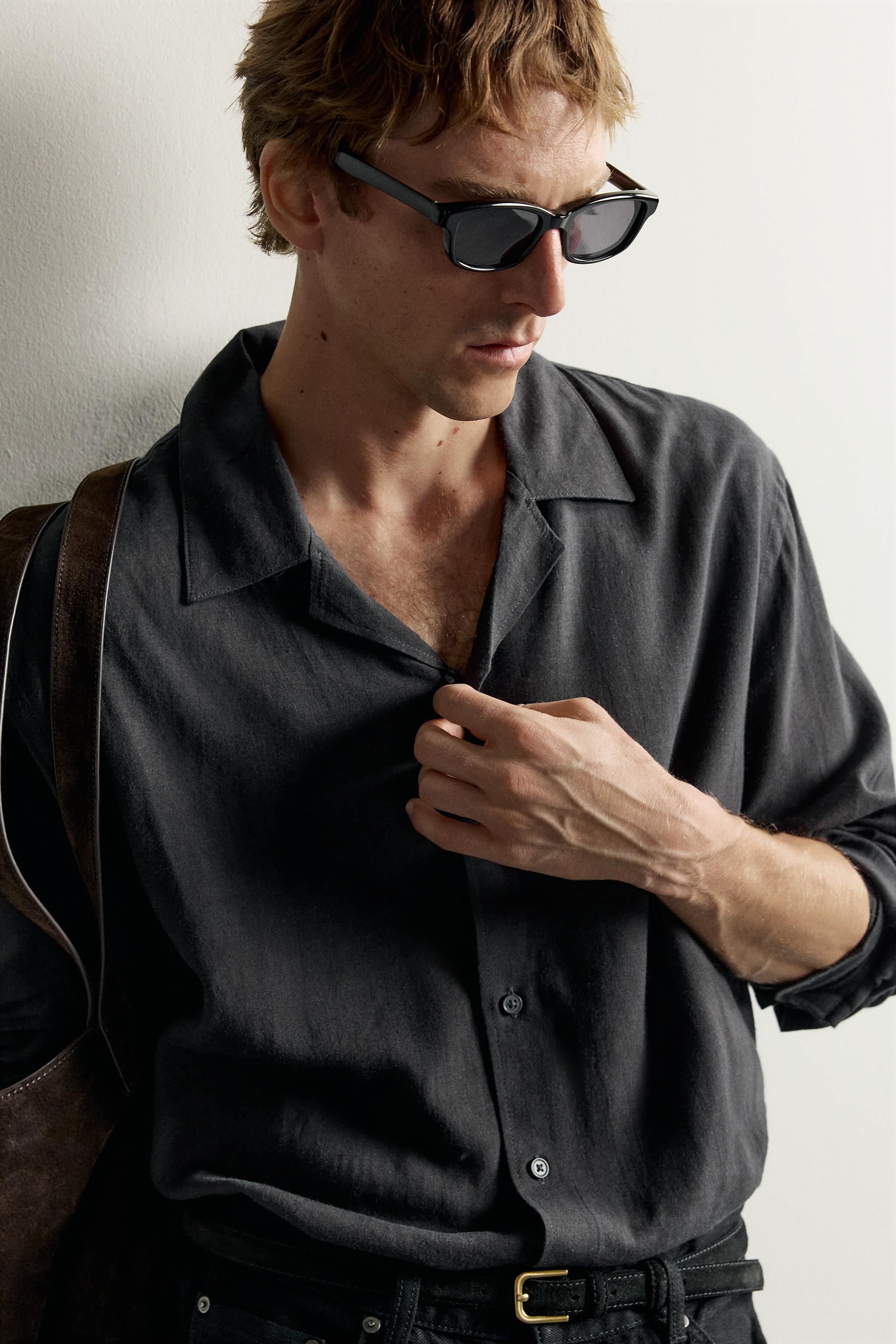 Мужские рубашки Zara VISCOSE-LINEN BLEND SHIRT — фото 5