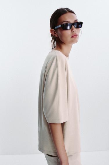T-SHIRT RUSTIQUE OVERSIZE - Sable de Zara - Image 4