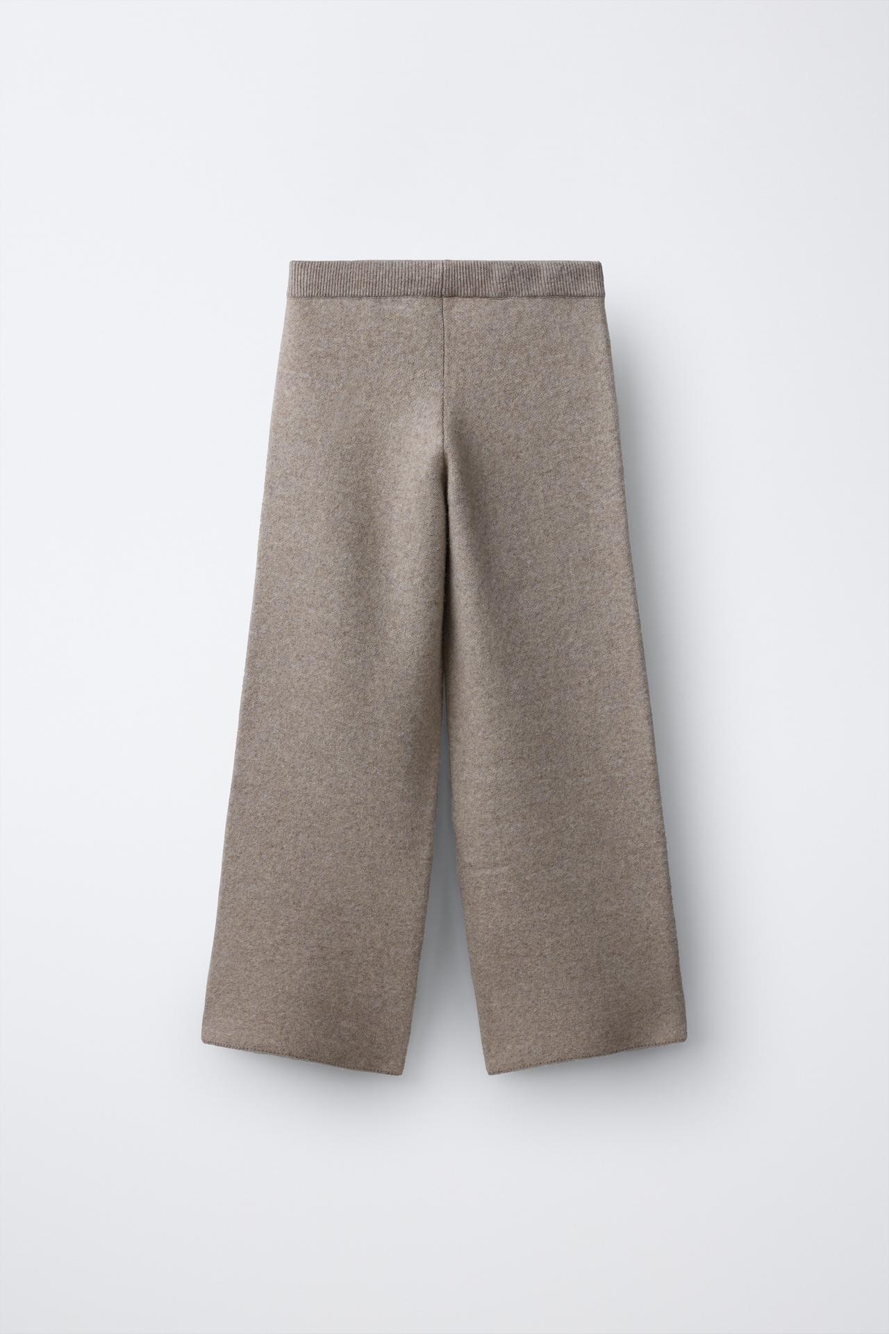 WIDE-LEG KNIT PANTS — Brown / Taupe
