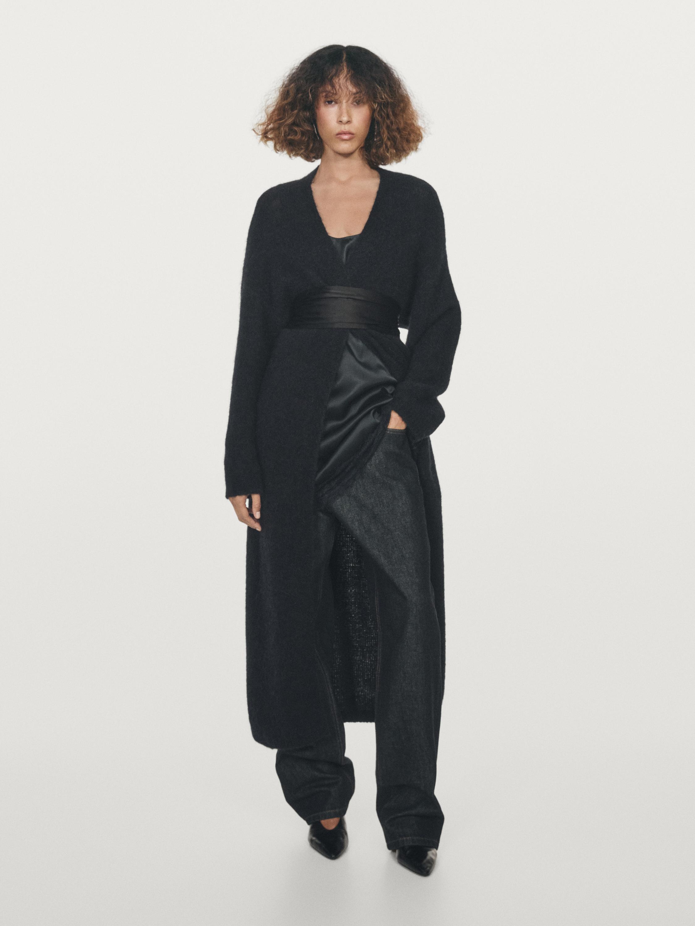 Long brushed alpaca blend cardigan